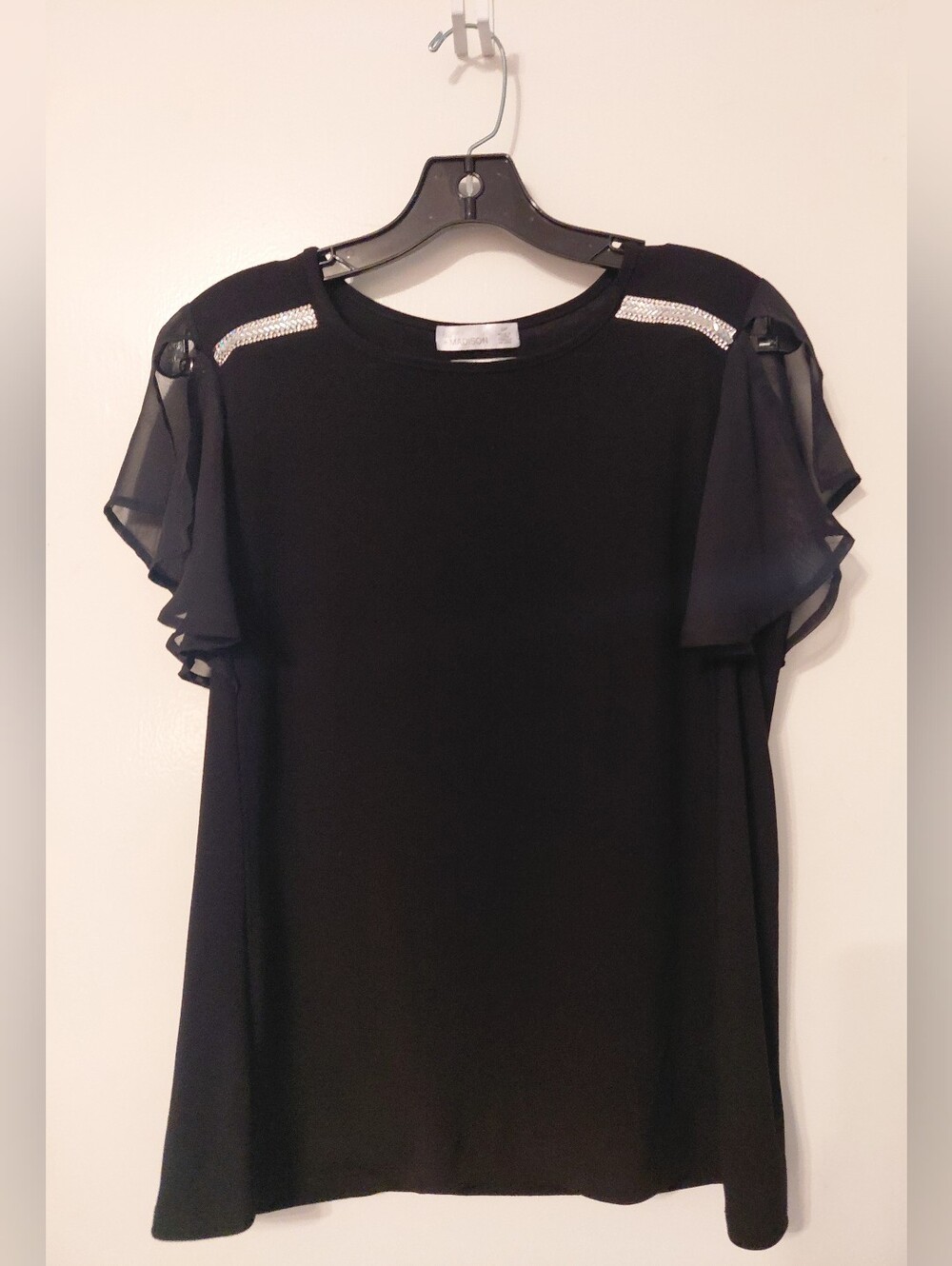 Small Petite Baguette Rhinestones Chiffon Black Evening Wear Top 89th + Madison - Picture 11 of 11